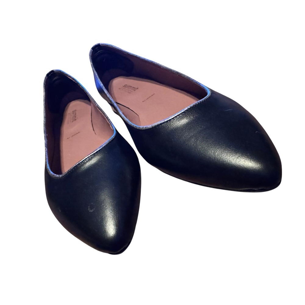 Summit White Mountain Flats 41 Black Leather Silver Trim Block Heel Minimalist - Picture 6 of 9